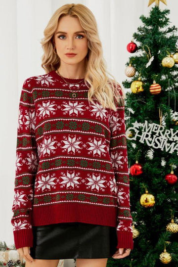 Woochic pull de Noël tricoté motif de flocons de neige rouge S